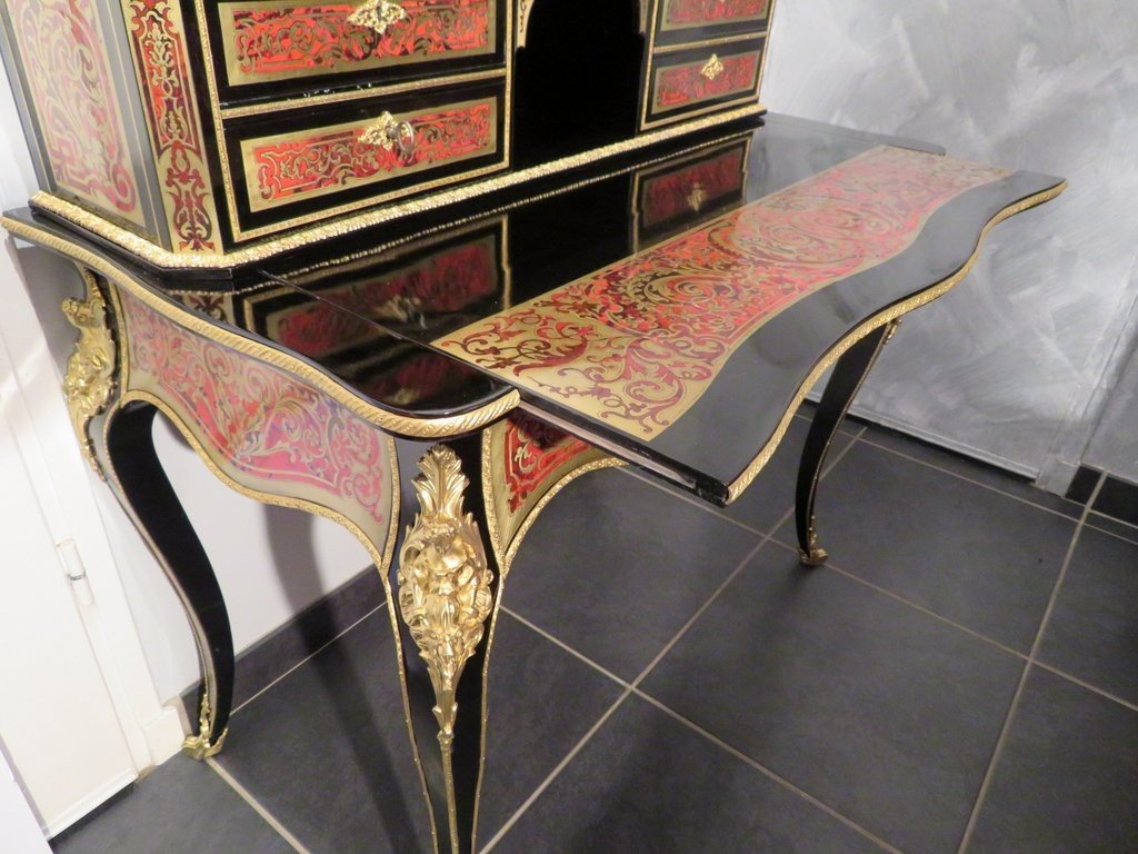 Desk In Boulle Marquetry , Napoleon III Period 19th Century Perfect Condition-photo-3