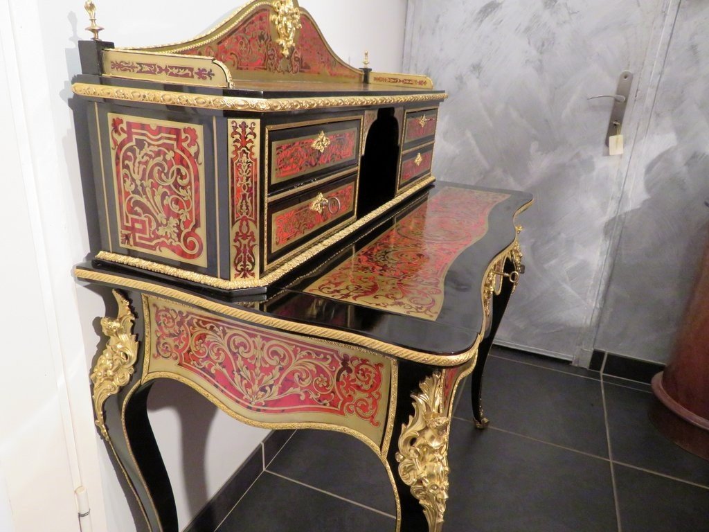 Desk In Boulle Marquetry , Napoleon III Period 19th Century Perfect Condition-photo-4