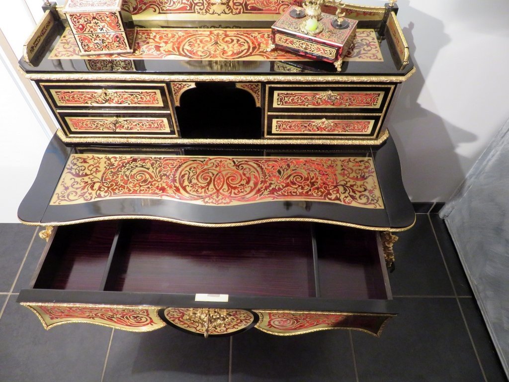 Desk In Boulle Marquetry , Napoleon III Period 19th Century Perfect Condition-photo-1