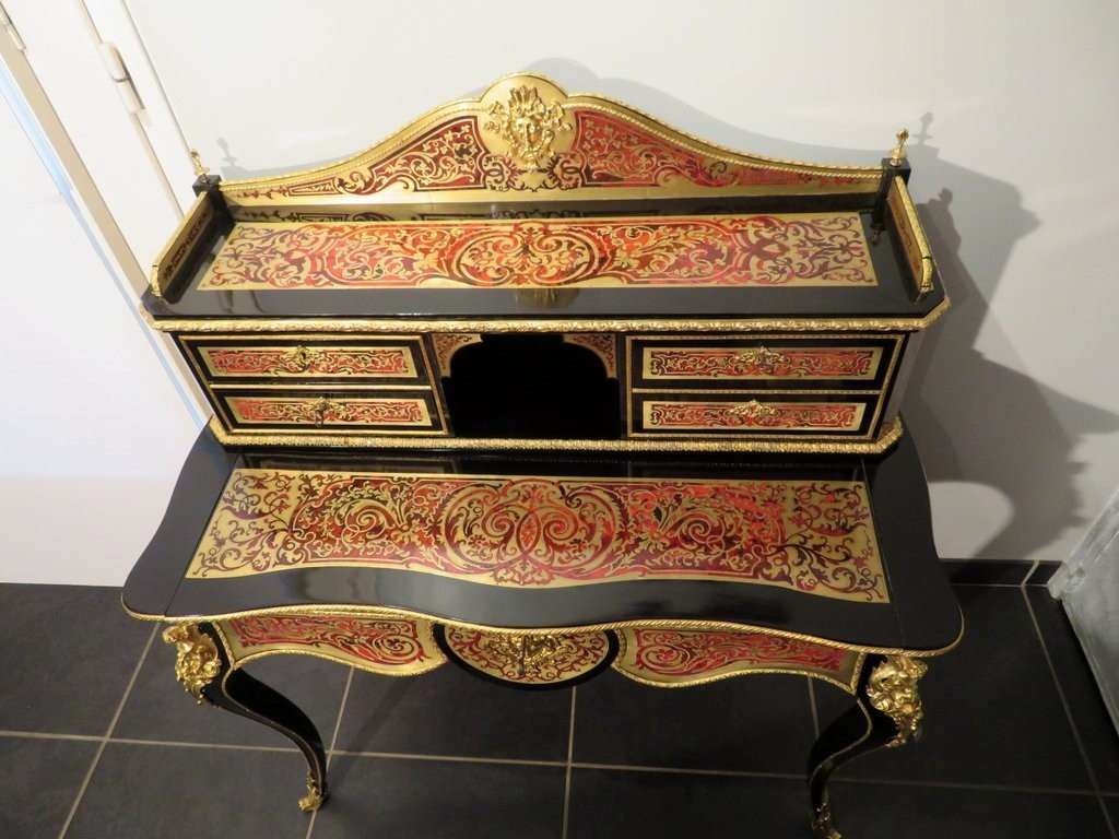 Desk In Boulle Marquetry , Napoleon III Period 19th Century Perfect Condition-photo-2