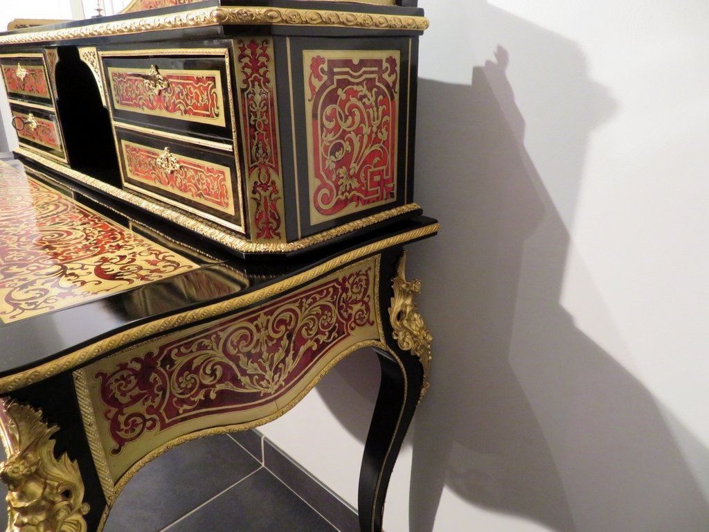 Desk In Boulle Marquetry , Napoleon III Period 19th Century Perfect Condition-photo-4