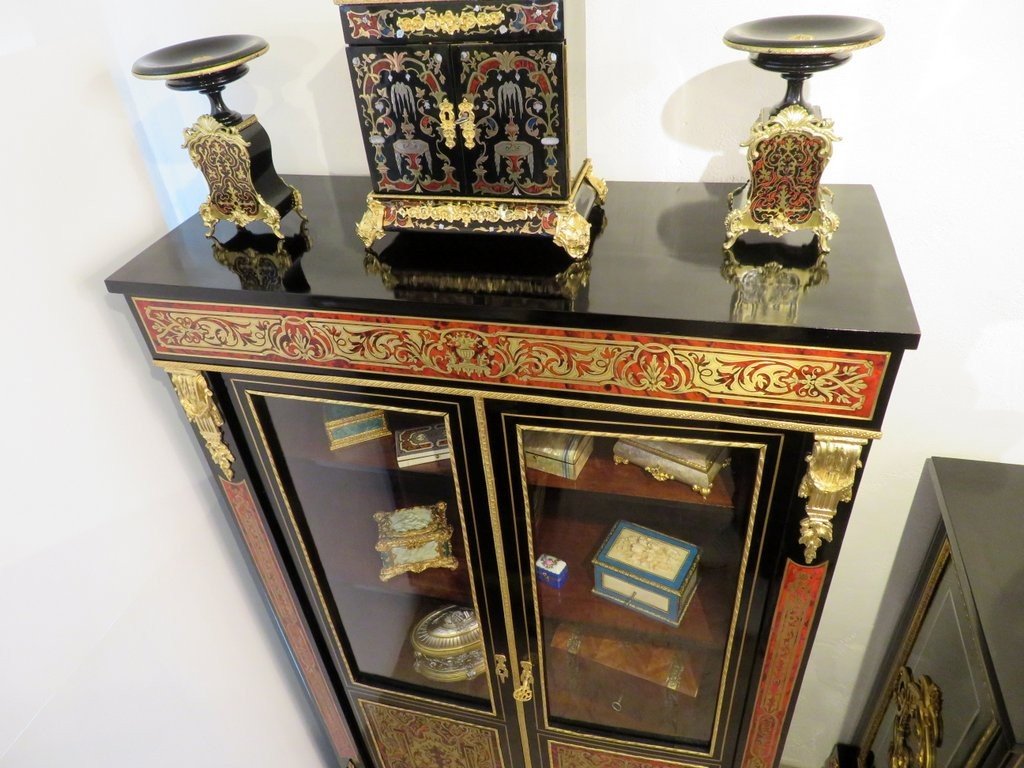 2-door Display Cabinet In Boulle Marquetry, Napoleon III Period 19th Century Perfect Condition-photo-3