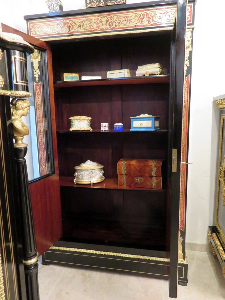 2-door Display Cabinet In Boulle Marquetry, Napoleon III Period 19th Century Perfect Condition-photo-4