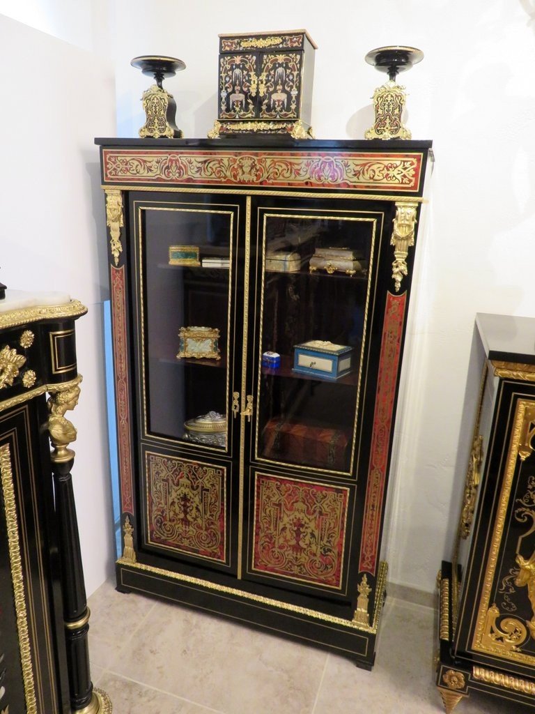 2-door Display Cabinet In Boulle Marquetry, Napoleon III Period 19th Century Perfect Condition-photo-1