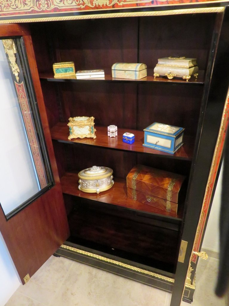 2-door Display Cabinet In Boulle Marquetry, Napoleon III Period 19th Century Perfect Condition-photo-3