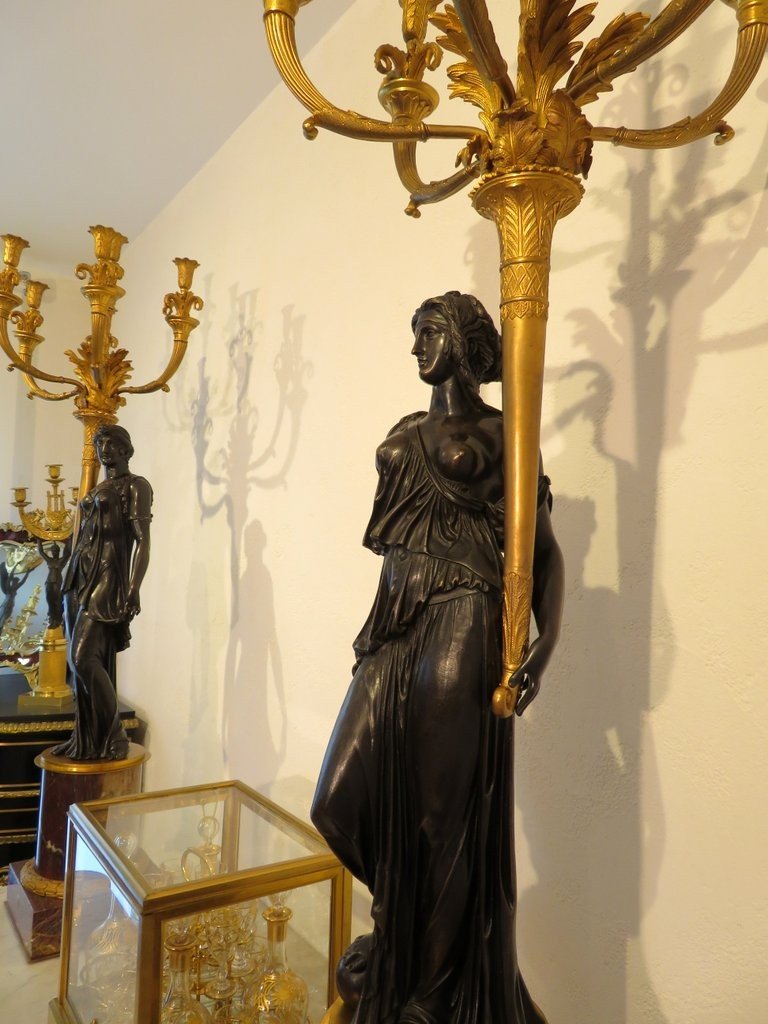 Thomire Pair Of Candelabra 117 Cm In Bronze Early 19th Century Perfect Condition-photo-3