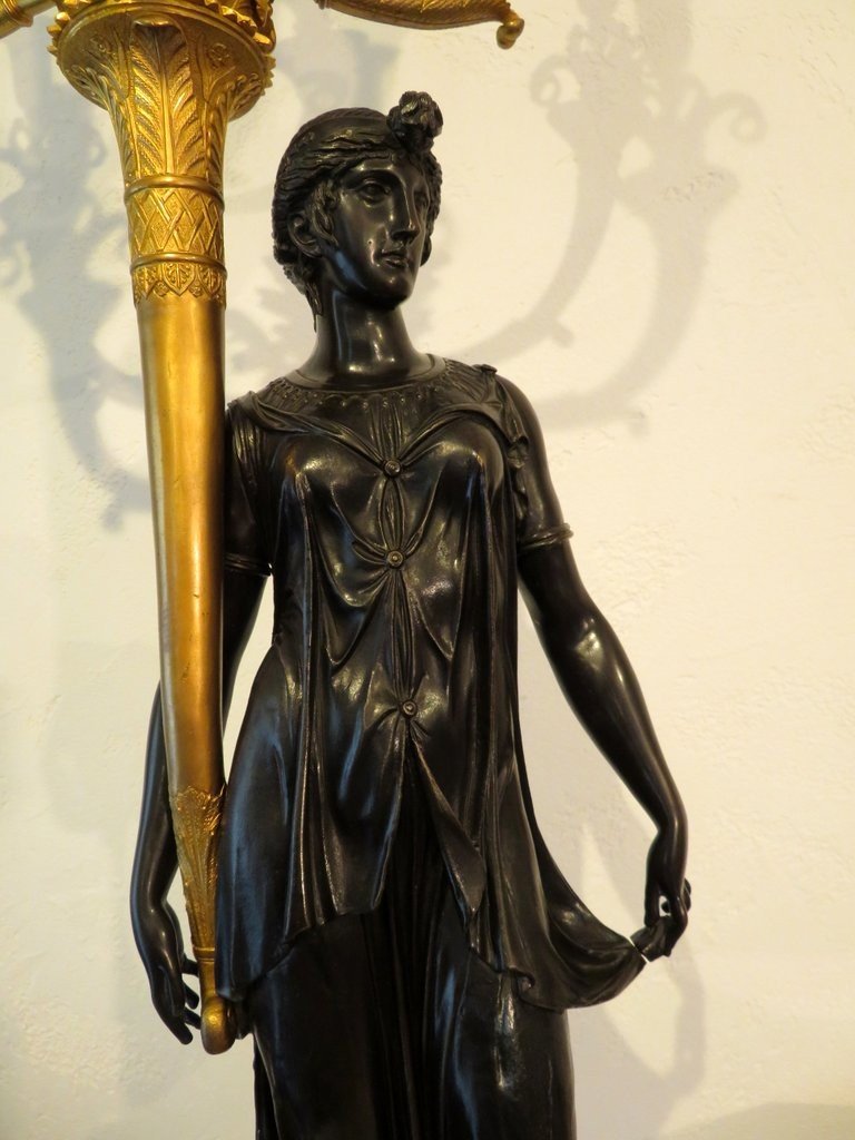 Thomire Paire De Candélabres 117 Cm En Bronze Début XIXème Parfait état-photo-1