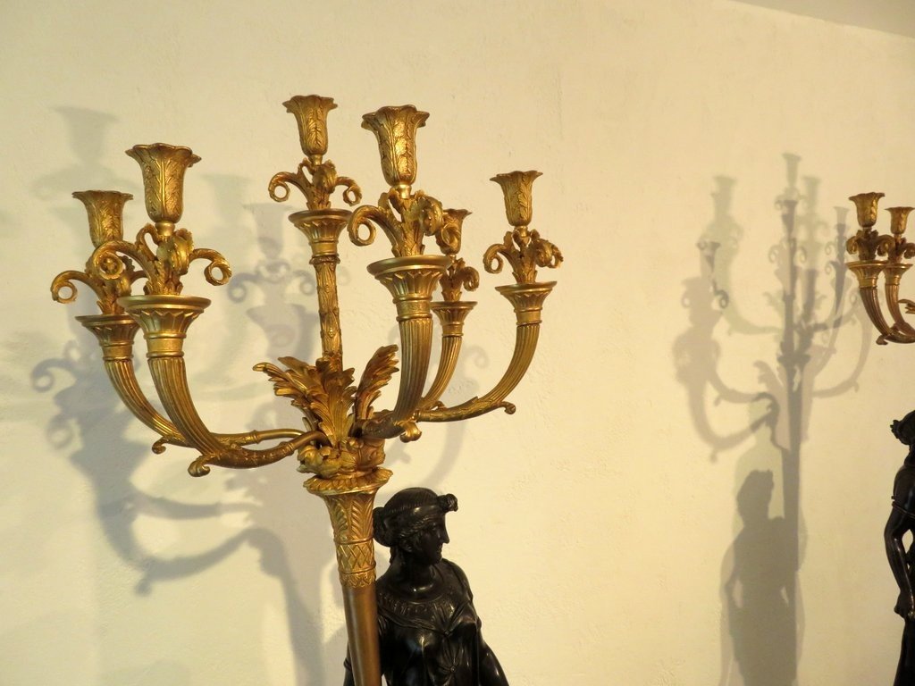 Thomire Pair Of Candelabra 117 Cm In Bronze Early 19th Century Perfect Condition-photo-2