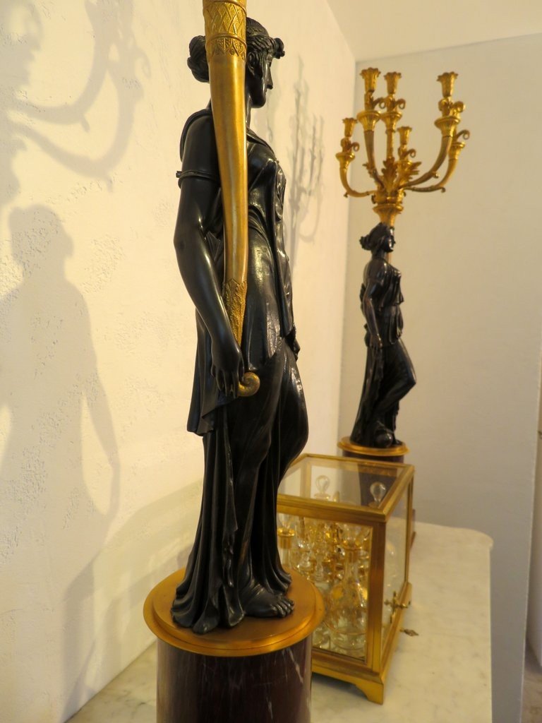 Thomire Pair Of Candelabra 117 Cm In Bronze Early 19th Century Perfect Condition-photo-3