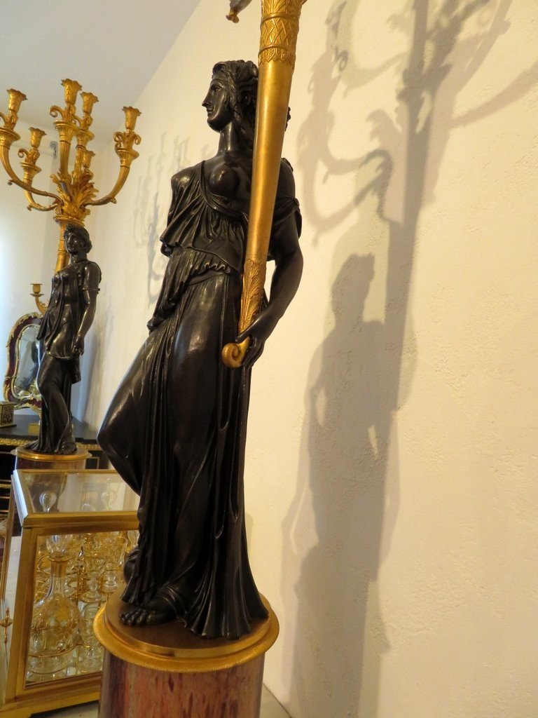 Thomire Pair Of Candelabra 117 Cm In Bronze Early 19th Century Perfect Condition-photo-4