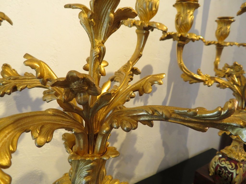 Paire De Candelabre En Marqueterie Boulle Et En Bronze époque Napoléon III-photo-4