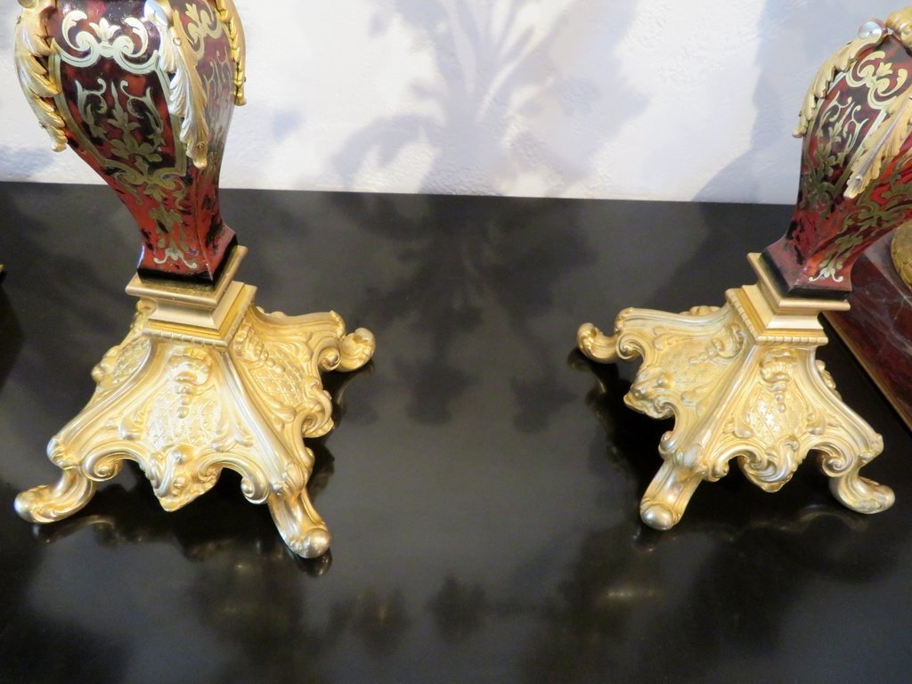 Paire De Candelabre En Marqueterie Boulle Et En Bronze époque Napoléon III-photo-1