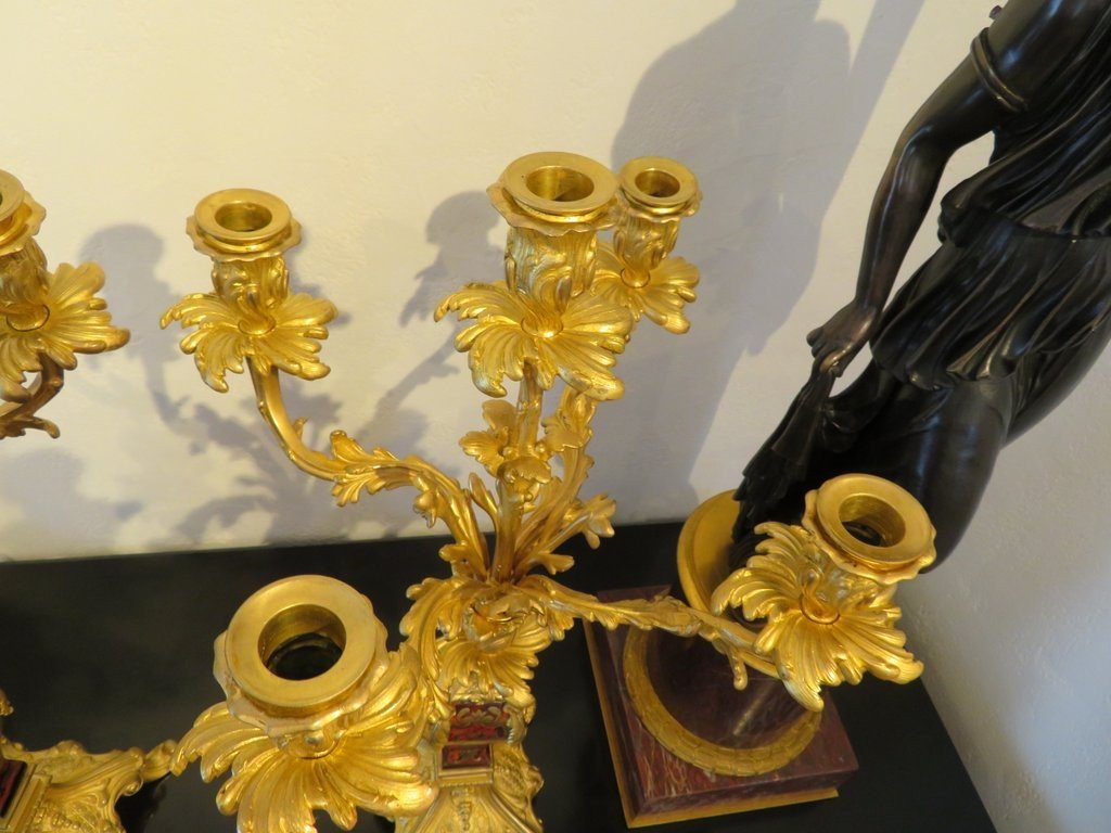 Paire De Candelabre En Marqueterie Boulle Et En Bronze époque Napoléon III-photo-2