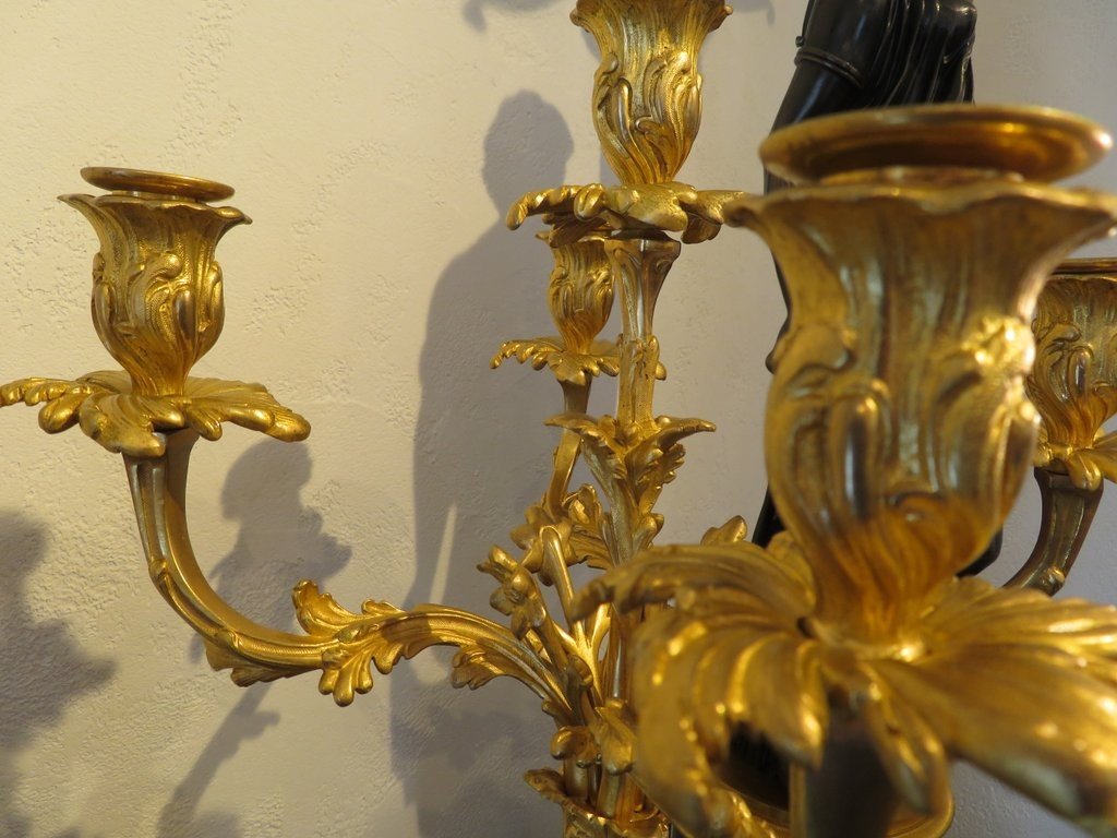 Paire De Candelabre En Marqueterie Boulle Et En Bronze époque Napoléon III-photo-3