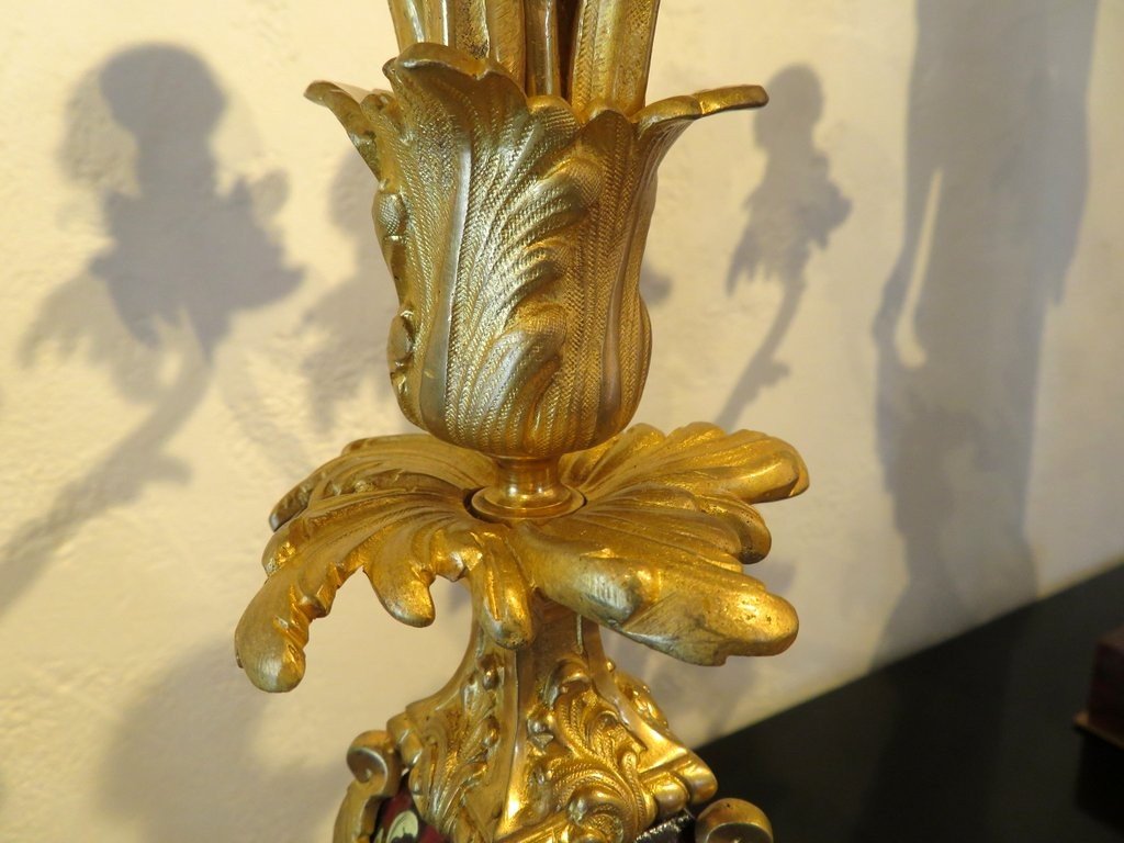 Paire De Candelabre En Marqueterie Boulle Et En Bronze époque Napoléon III-photo-4