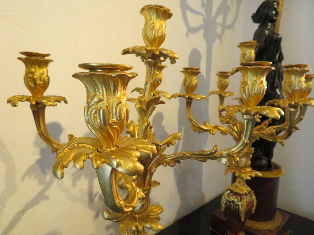 Paire De Candelabre En Marqueterie Boulle Et En Bronze époque Napoléon III-photo-5