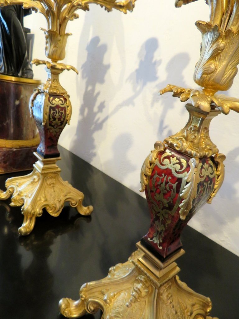 Paire De Candelabre En Marqueterie Boulle Et En Bronze époque Napoléon III-photo-6