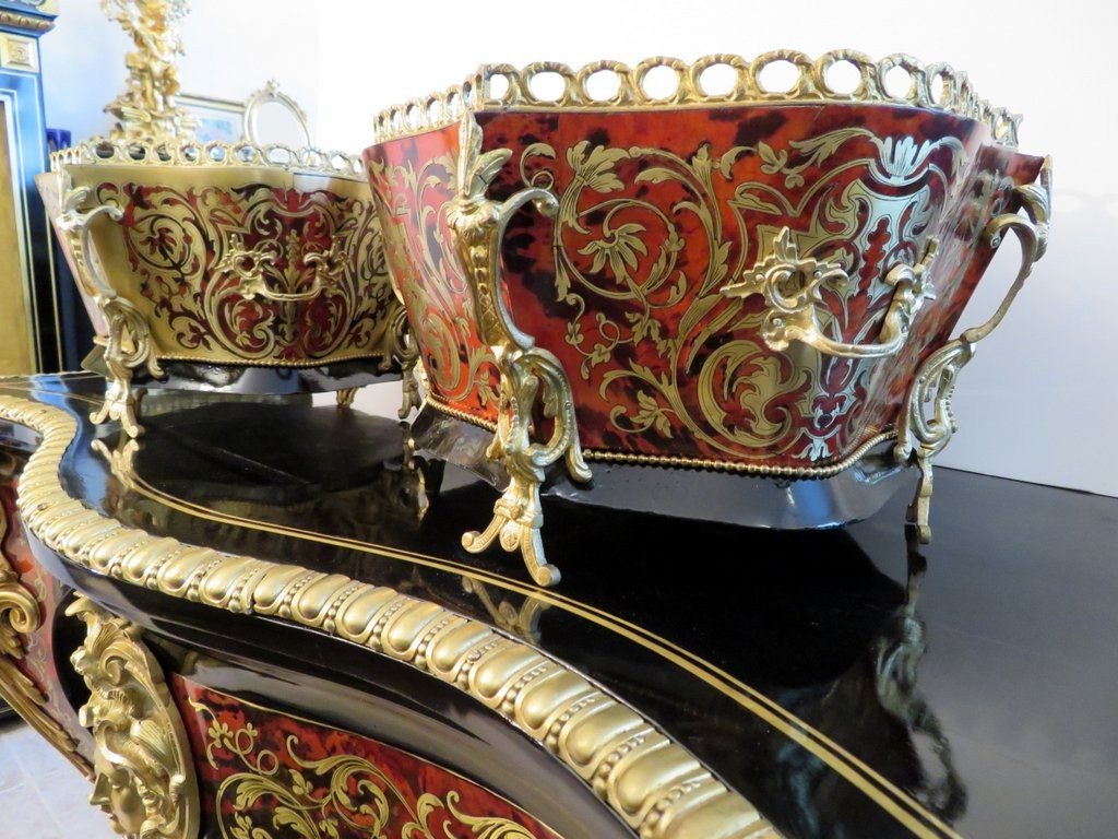 Pair Of Boulle Marquetry Jardiniere From The Napoleon III Period-photo-4