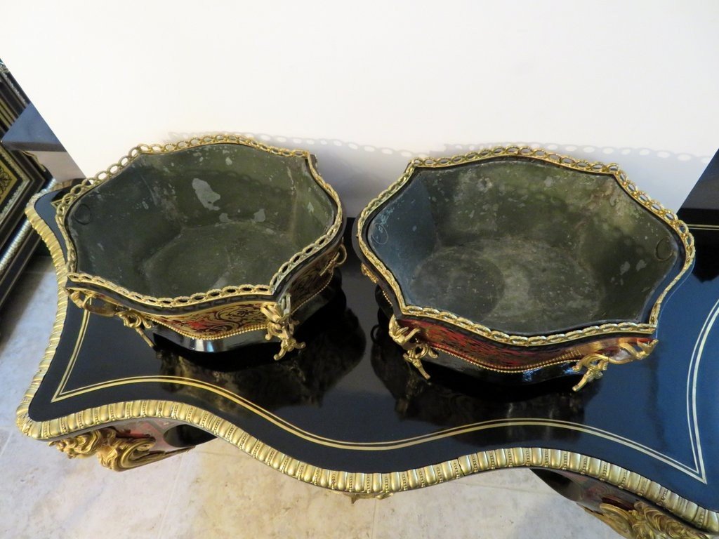 Pair Of Boulle Marquetry Jardiniere From The Napoleon III Period-photo-3