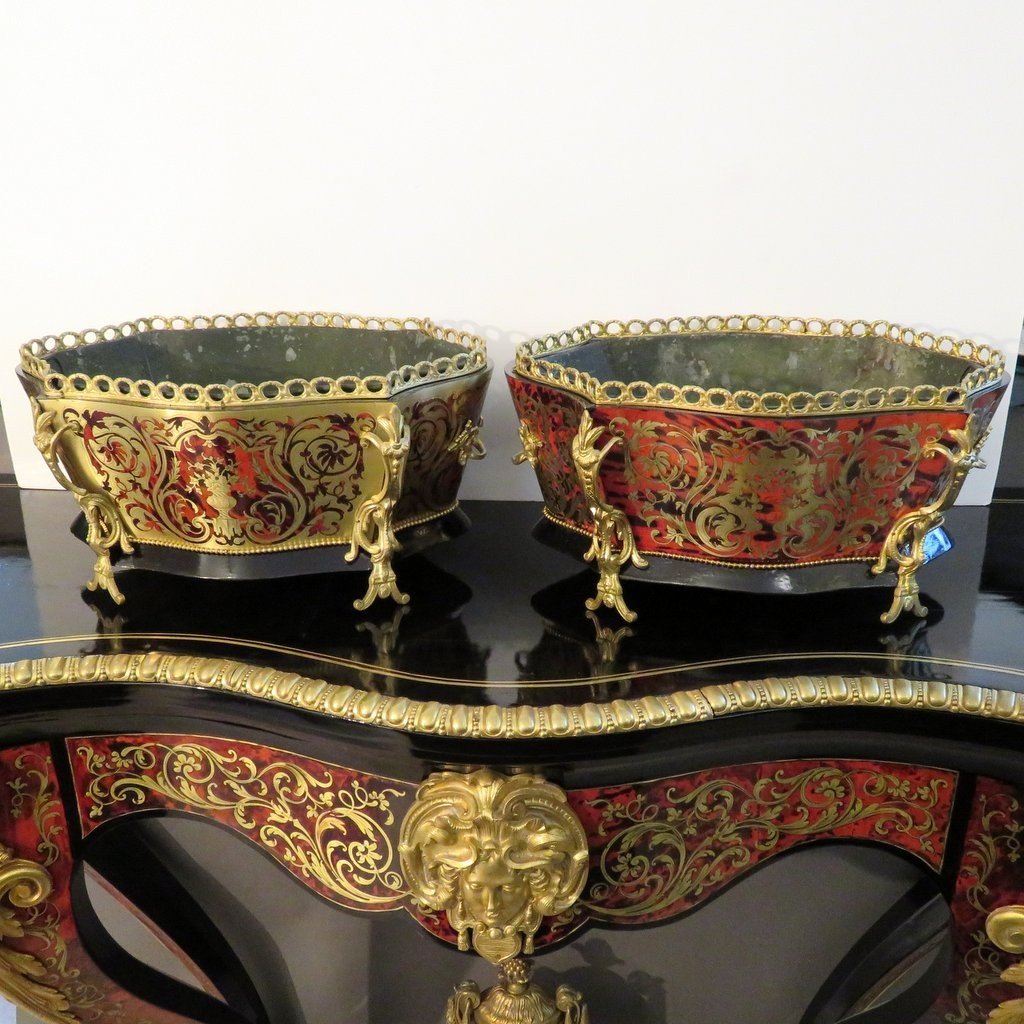 Pair Of Boulle Marquetry Jardiniere From The Napoleon III Period