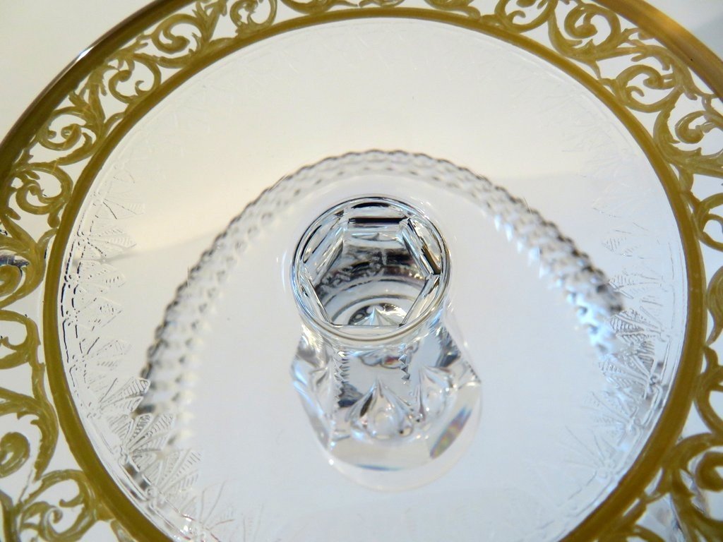 Table Center Footed Bowlin Crystal St - Louis Thistle Gold-photo-3