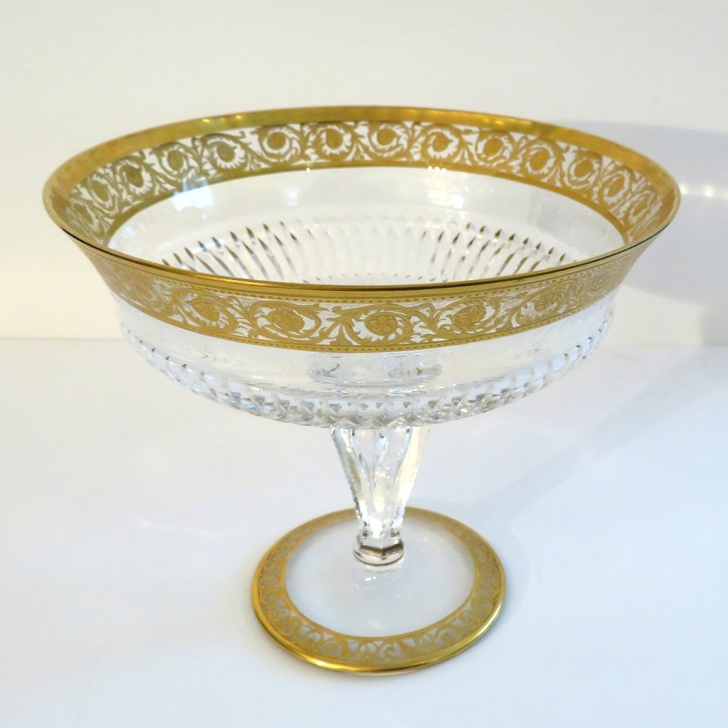 Table Center Footed Bowlin Crystal St - Louis Thistle Gold