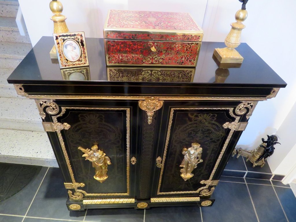 Signed Sormani L XIV Cabinet  With 2 Doors In Boulle Marquetry, Napoleon III Period-photo-4