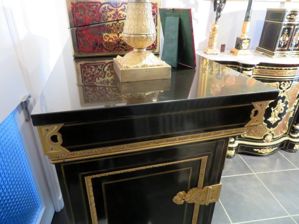 Signed Sormani L XIV Cabinet  With 2 Doors In Boulle Marquetry, Napoleon III Period-photo-5