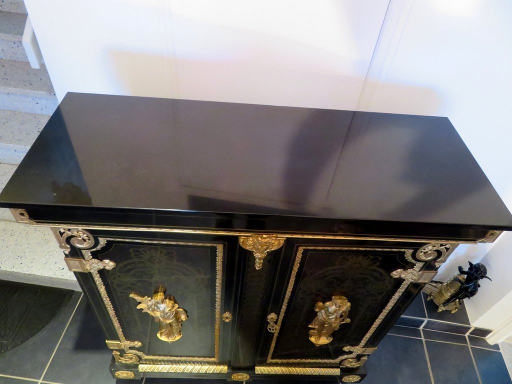 Signed Sormani L XIV Cabinet  With 2 Doors In Boulle Marquetry, Napoleon III Period-photo-8