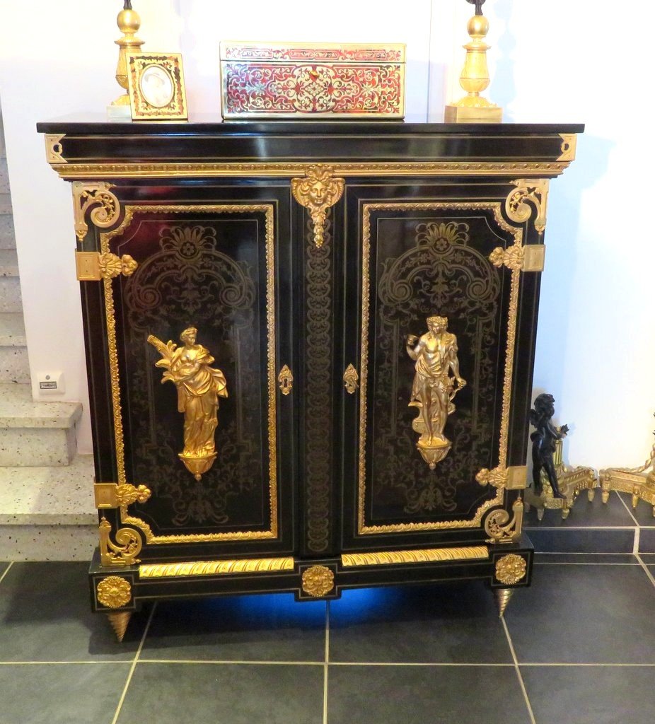 Signed Sormani L XIV Cabinet  With 2 Doors In Boulle Marquetry, Napoleon III Period