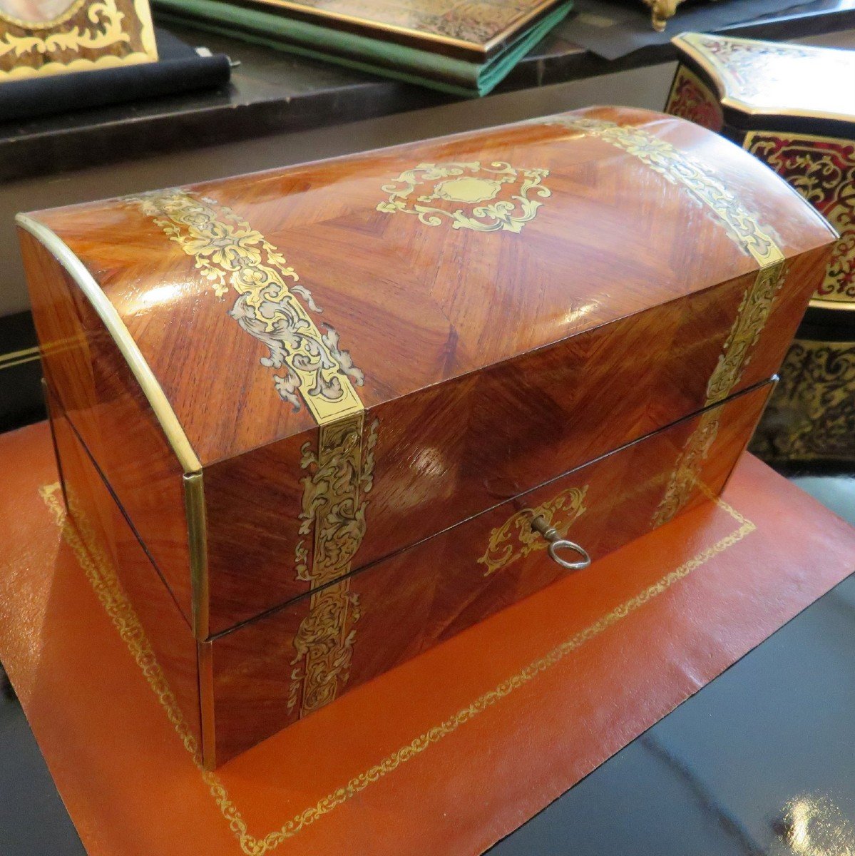 Tea Caddy Cellar Box  In Boulle Rosewood Marquetry  From The Napoleon III Period-photo-2