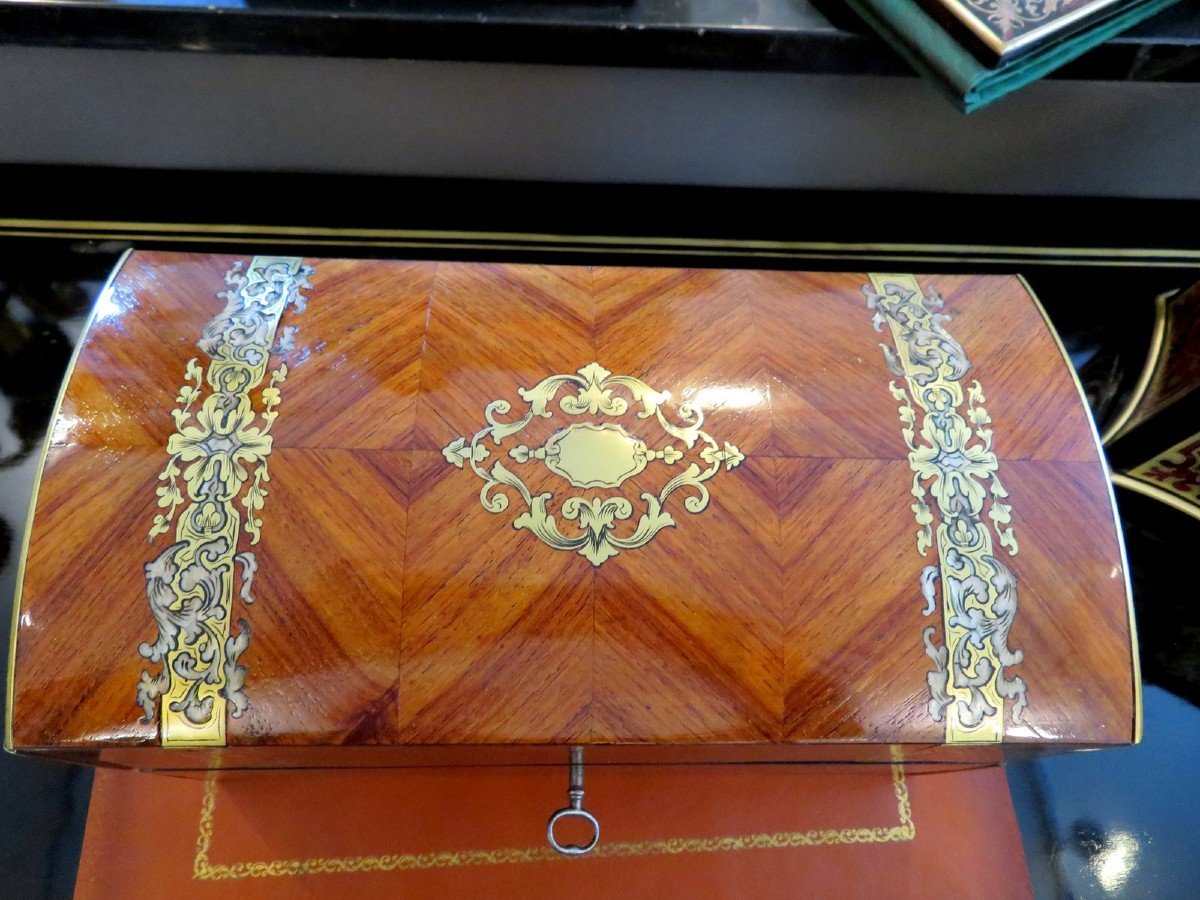 Tea Caddy Cellar Box  In Boulle Rosewood Marquetry  From The Napoleon III Period-photo-3