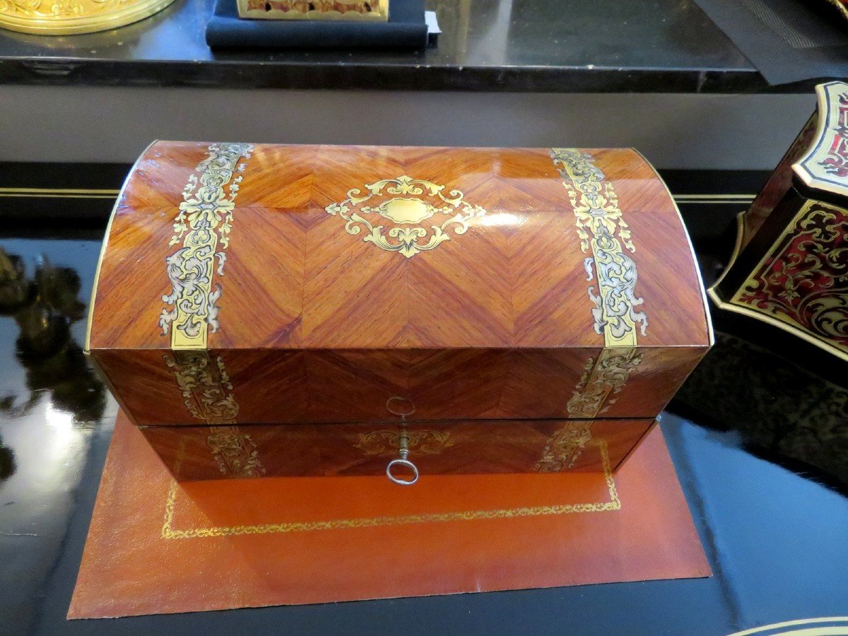 Tea Caddy Cellar Box  In Boulle Rosewood Marquetry  From The Napoleon III Period-photo-1