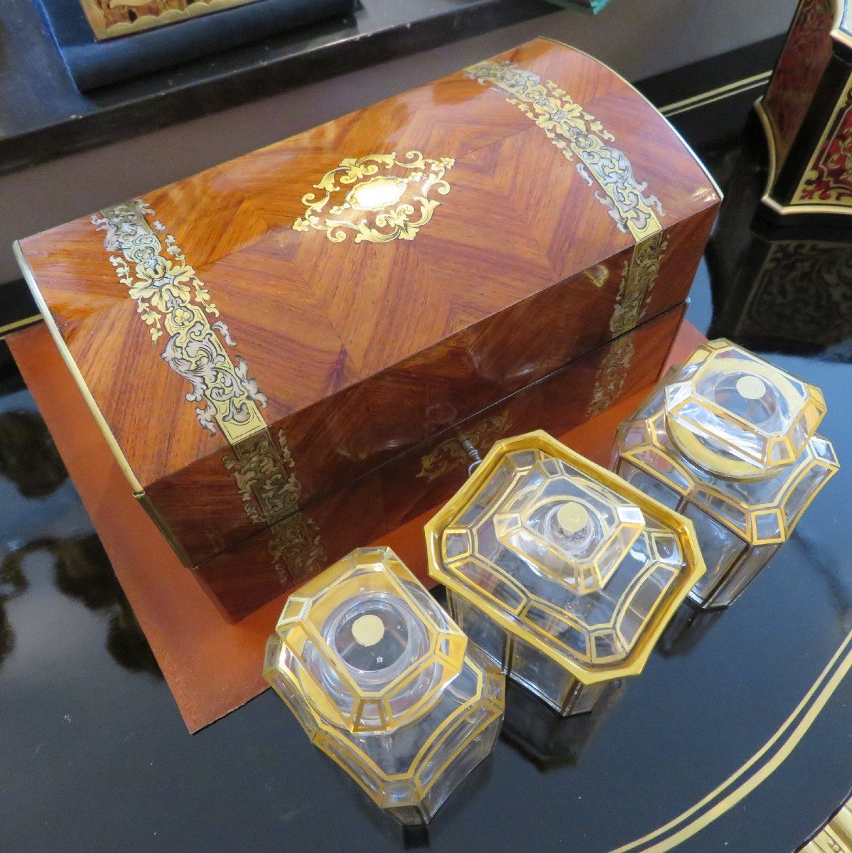 Tea Caddy Cellar Box  In Boulle Rosewood Marquetry  From The Napoleon III Period