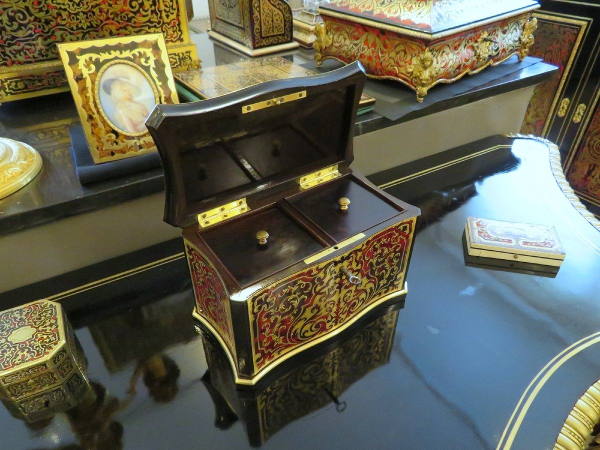 In Boulle Marquetry Tea Box Caddy , Napoleon III Period-photo-4