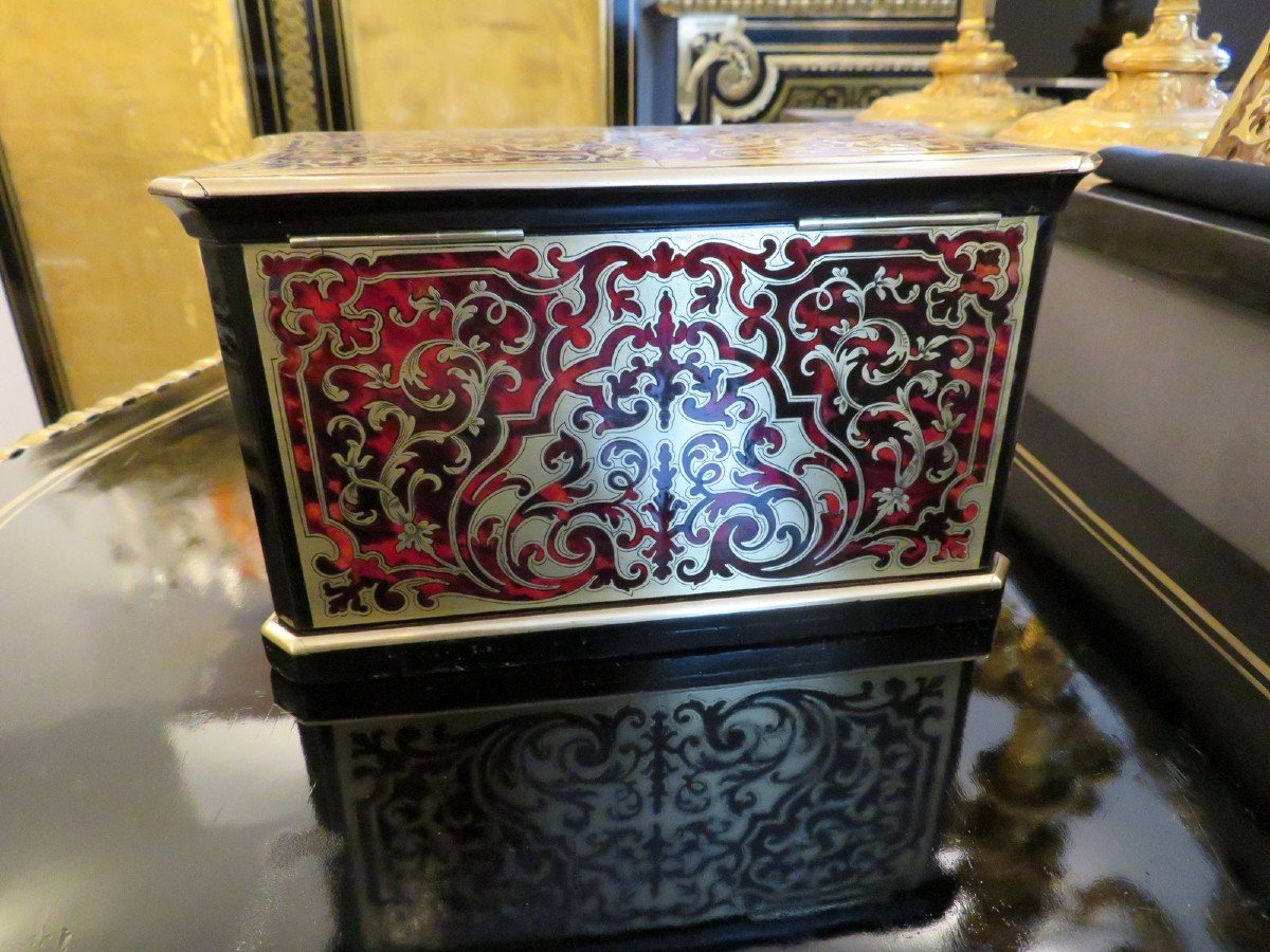 In Boulle Marquetry Tea Box Caddy , Napoleon III Period-photo-2