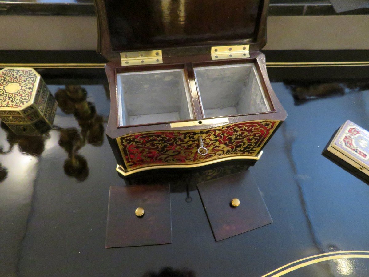 In Boulle Marquetry Tea Box Caddy , Napoleon III Period-photo-5