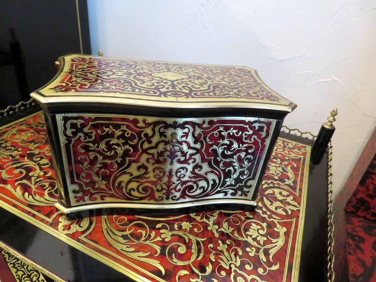 In Boulle Marquetry Tea Box Caddy , Napoleon III Period-photo-8