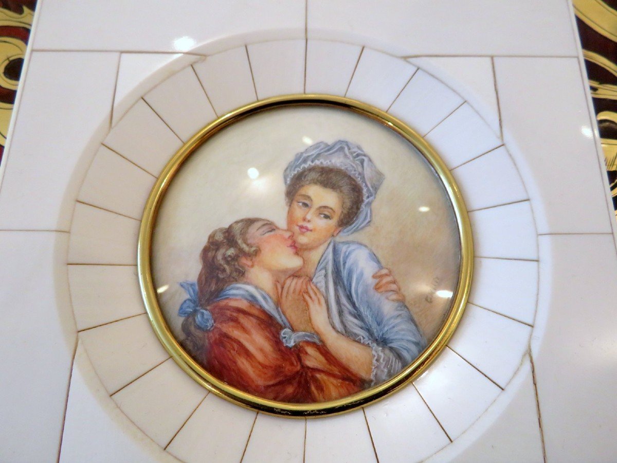 Pair Of Erotic Miniatures Painting With Ivory Frame From The Napoleon III Period-photo-3