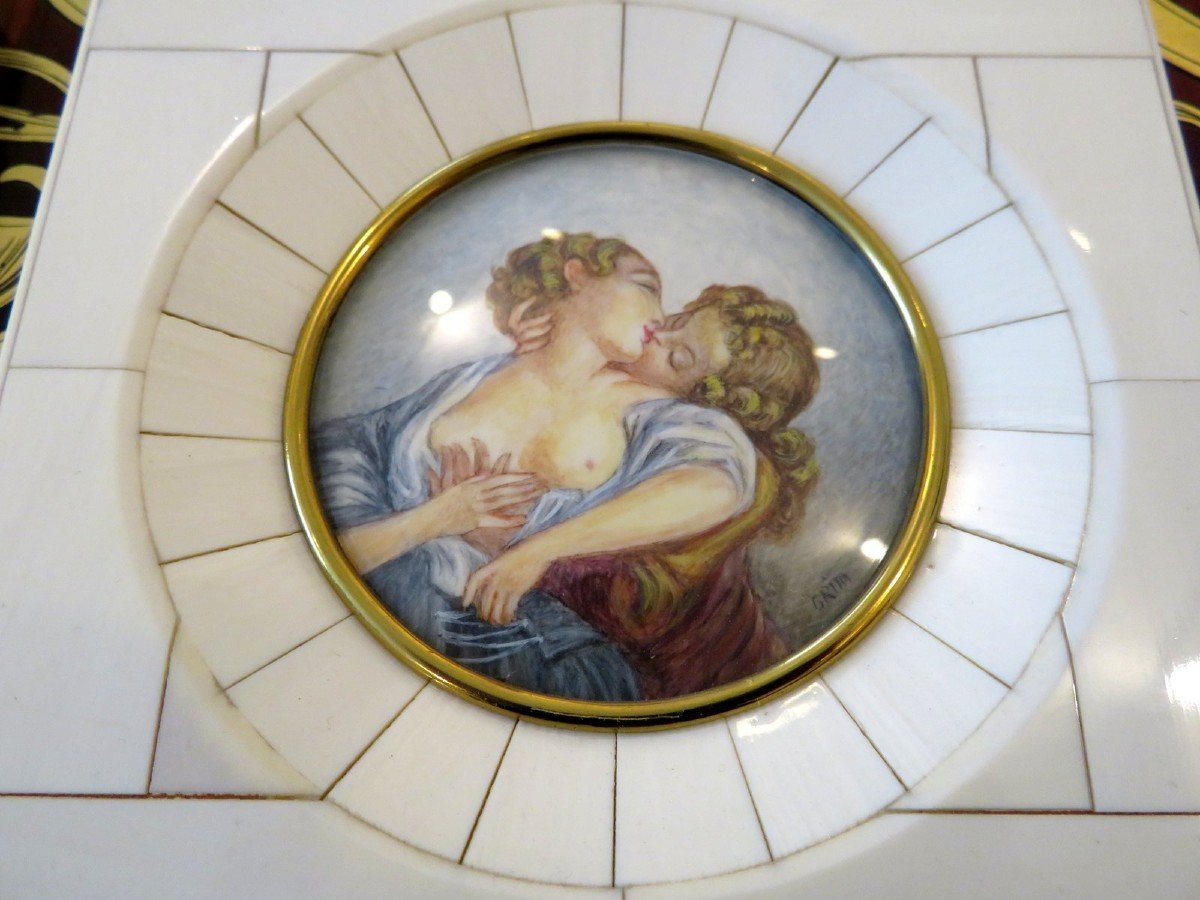 Pair Of Erotic Miniatures Painting With Ivory Frame From The Napoleon III Period-photo-4