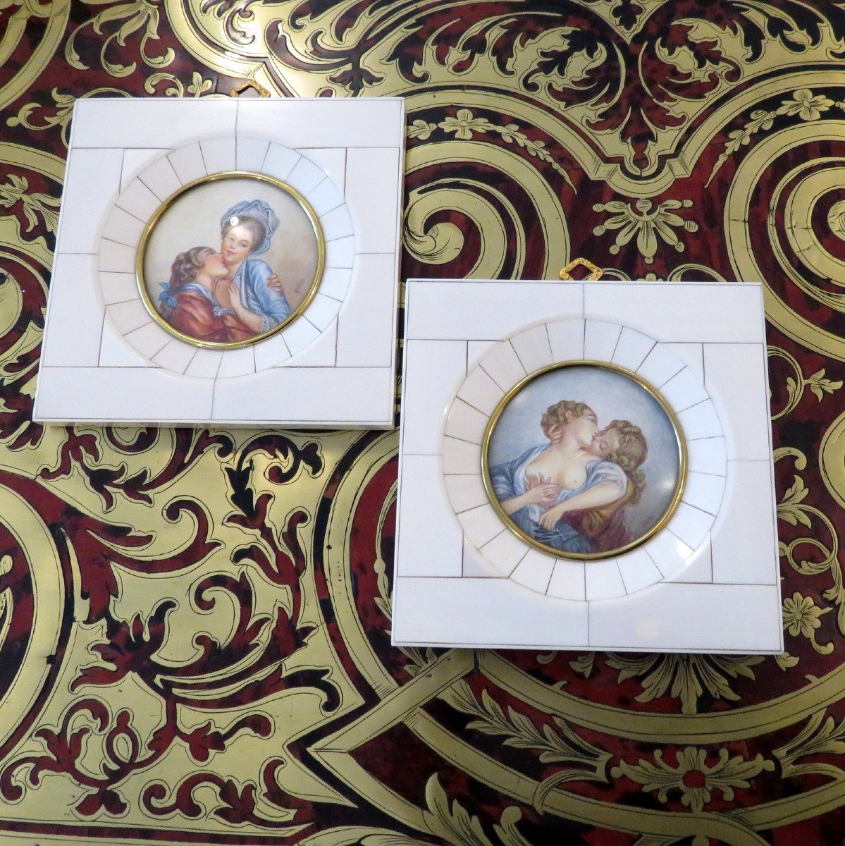 Pair Of Erotic Miniatures Painting With Ivory Frame From The Napoleon III Period