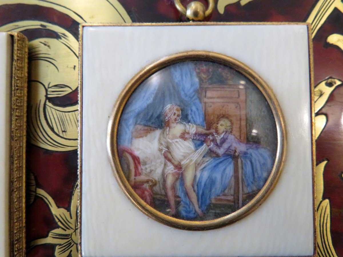 Pair Of Erotic Miniatures With Ivory Frame From The Napoleon III Period-photo-3