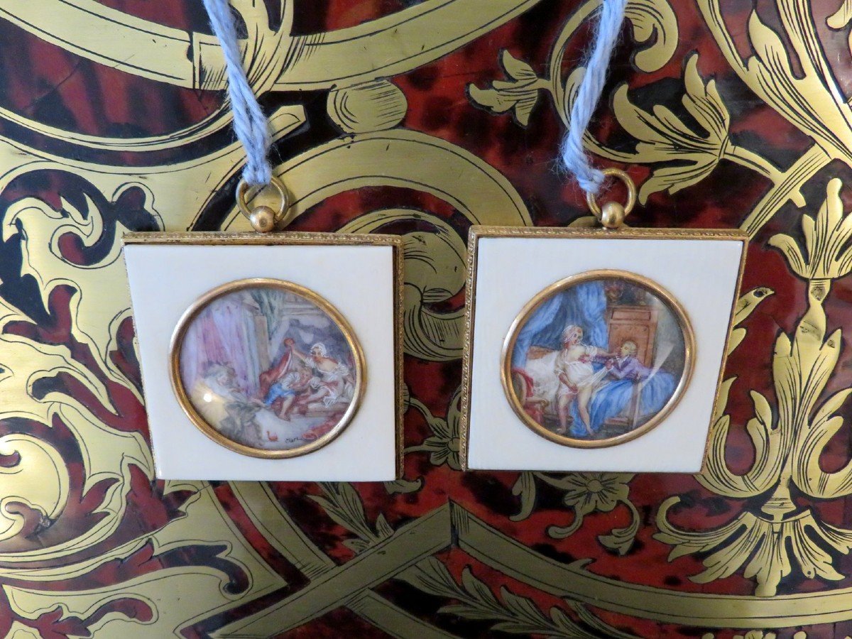 Pair Of Erotic Miniatures With Ivory Frame From The Napoleon III Period-photo-3