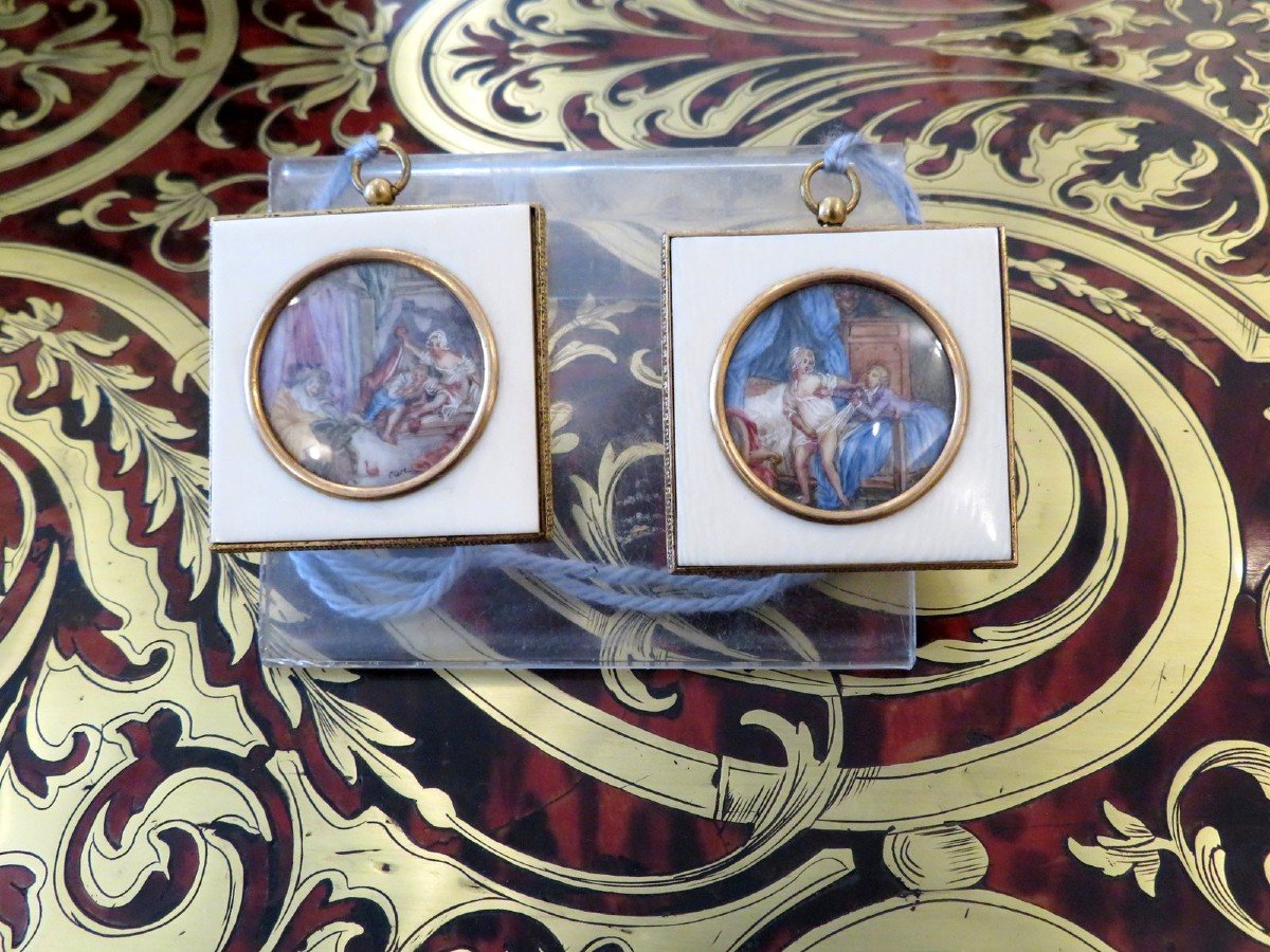 Pair Of Erotic Miniatures With Ivory Frame From The Napoleon III Period-photo-6