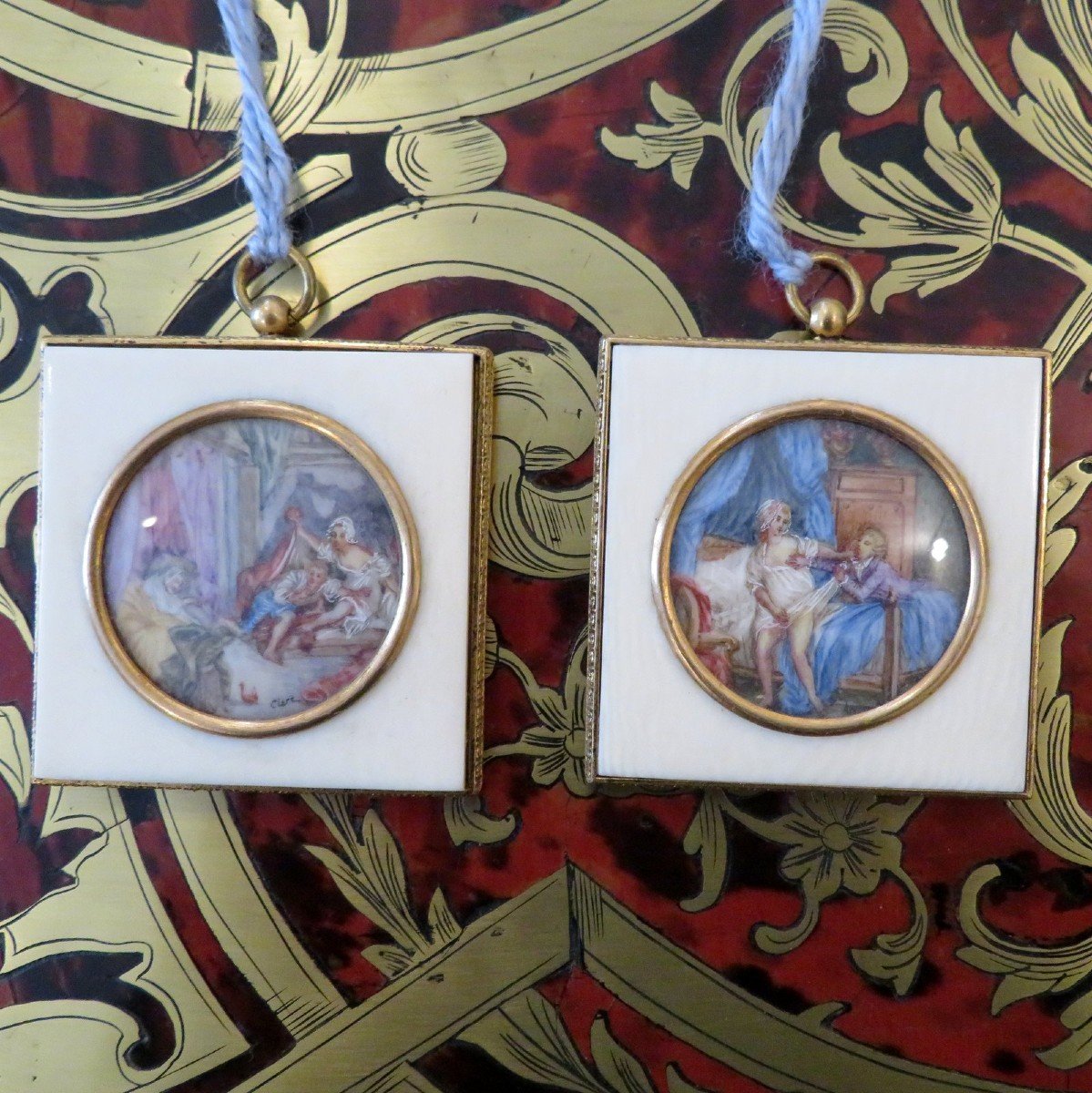 Pair Of Erotic Miniatures With Ivory Frame From The Napoleon III Period