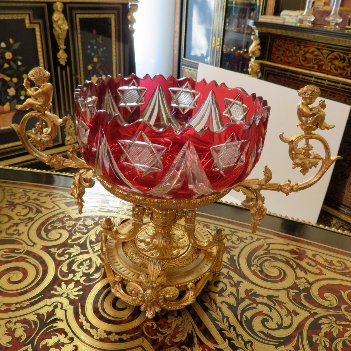 19th Century Gilt Bronze And Crystal Overlay Centerpiece-photo-4