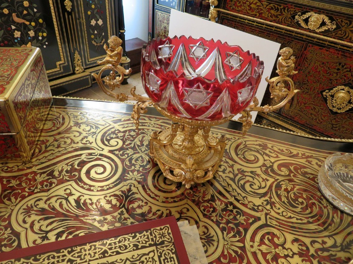 19th Century Gilt Bronze And Crystal Overlay Centerpiece-photo-5