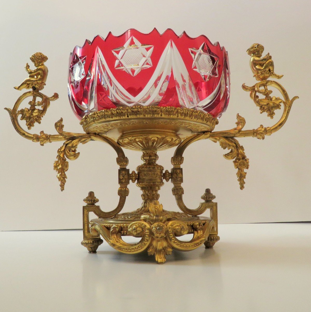 19th Century Gilt Bronze And Crystal Overlay Centerpiece