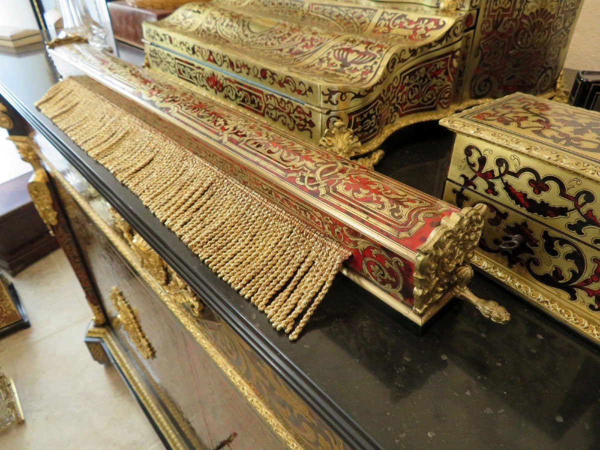 Boulle Marquetry Smoke Screen  Barrier On All Sides Napoleon III Period With Original Curtain-photo-1