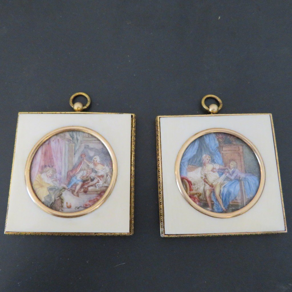 1 Pair Of Erotica Miniatures With Ivory Frame From Napoleon III Period-photo-6